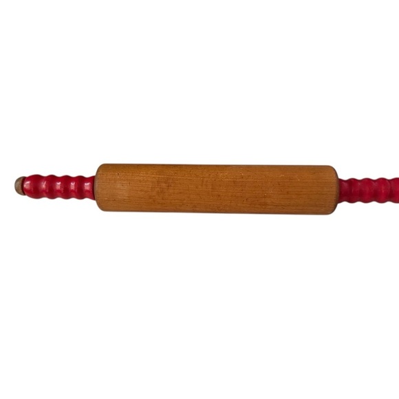 Rolling Pin Red Wooden Spindle Handle Farmhouse
kitchen Vintage 1940’s 17 inch - Picture 1 of 5